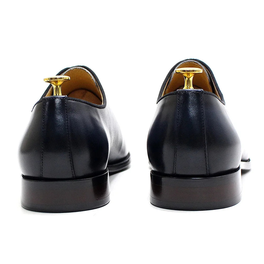 Genuine Leather Mens Formal Shoes Handmade Classic Whole Cut Oxfords Business Lace-up Plain Toe Wedding Dress Shoes for Men