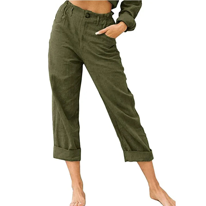 Summer 2024 new ladies cotton and linen straight tube cropped casual and comfortable simple women radish pants
