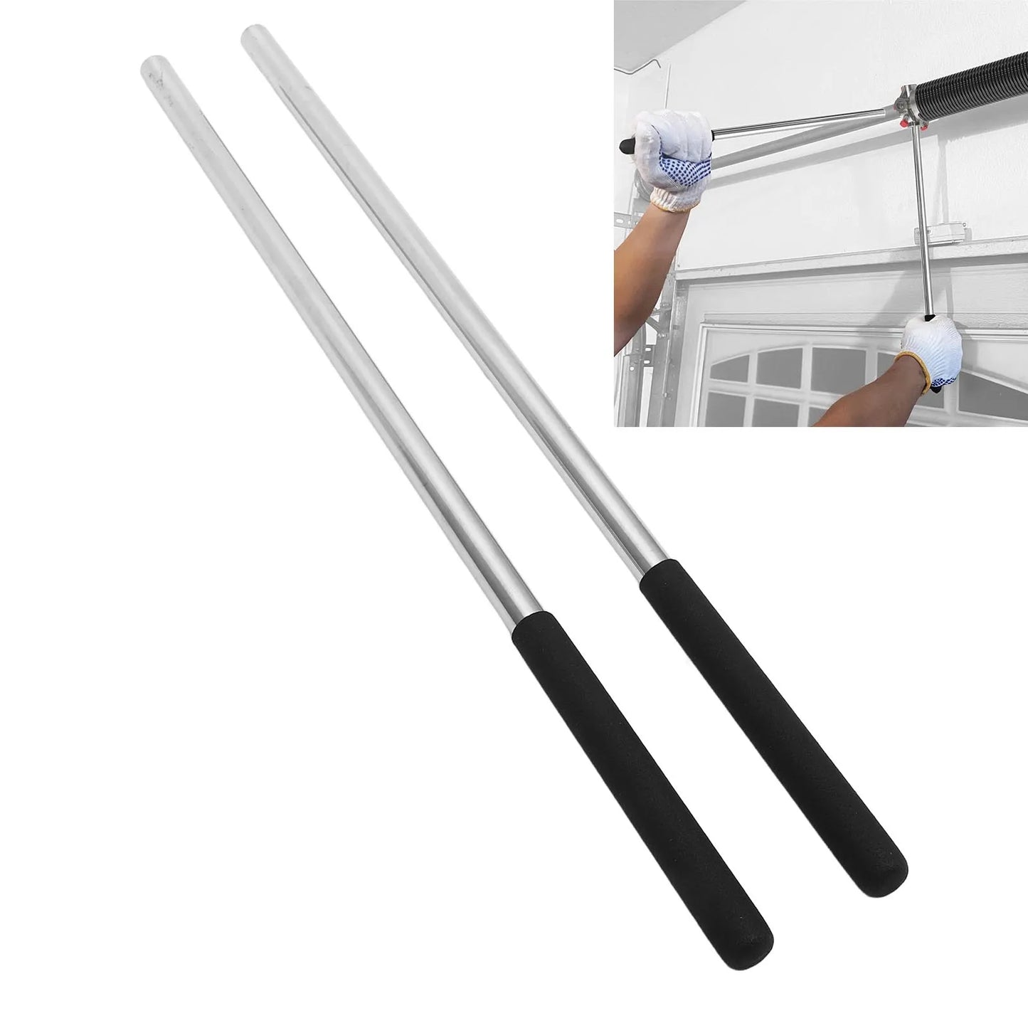 2Pcs Garage Door Torsion Spring Winding Bars Alloy Steel Torsion Spring Winding Rods Anti Slip Handle 1/2in Dia 17.2in Length