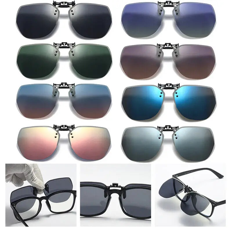 Polarized Clip Sunglasses Men Women Flip Up Photochromic Driving Glasses Mirrored Sun Glasses UV400 Night Vision Fishing Goggle
