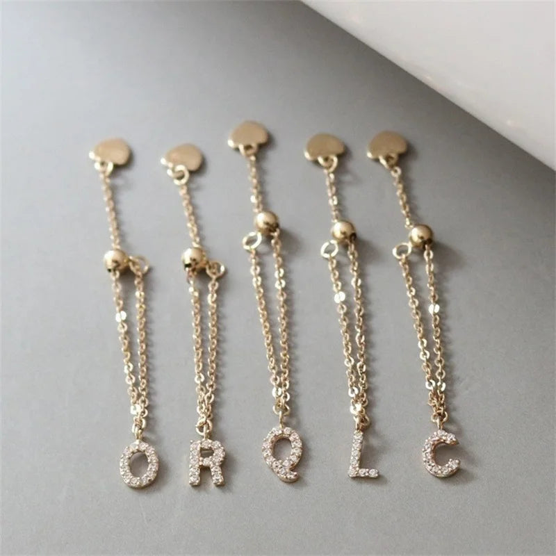 925 Sterling Silver Electroplated 18K Gold Inlaid Zircon Letter Chain Ring for Women Fashionable Simple Adjustable Ring