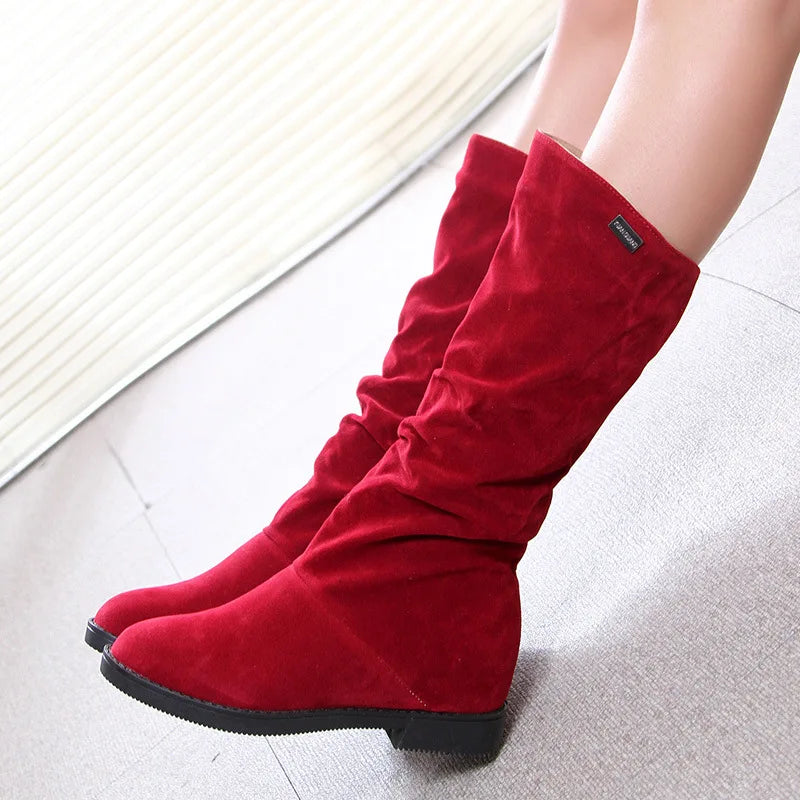 New Winter Shoes Women Snow Boots Flat Non-slip Mid-Calf Boots Soft Brand Ladies Footwear Black Red YX1749