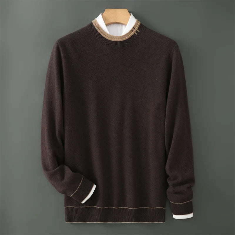 Pure Wool Sweater Men Autumn and Winter New Thick Warm Double Two Collar Knit Pullover Business Casual Sweater Men's Base Shirt