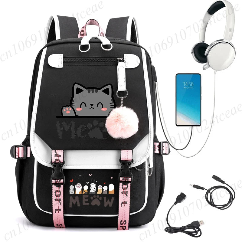 Cat Anime Cartoon School Bag New Fashion Backpack Back To School Cute Kawaii Backpack School Bags for College Student Mochila