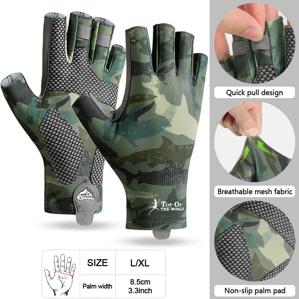 GOBYGO Fishing Gloves Anti-Slip Wear-Resistant Silk-Like Ventilation Half-Finger Gloves Outdoors Sun Protection High Elasticity