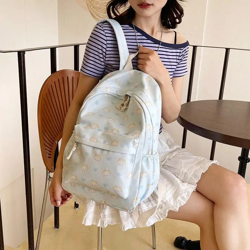 Cute Cartoon Cat Printed Backpack Large Capacity Student Schoolbag Fashion Delicate Trendy Girly Bag Portable Travel Bags Gifts