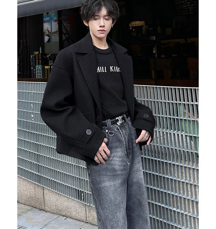 High-end British Style Sle Ort Suit Woolen Jacket Men's Autumn Winter High Sensation Cool Korean Sle Coats Jaet Outerwear Unisex