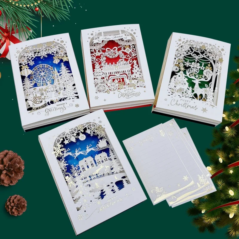 Christmas 3D Greeting Card Envelope Blessings DIY Christmas Eve Gift Elk Decoration Xmas Invitation Postcard Navidad Supplies