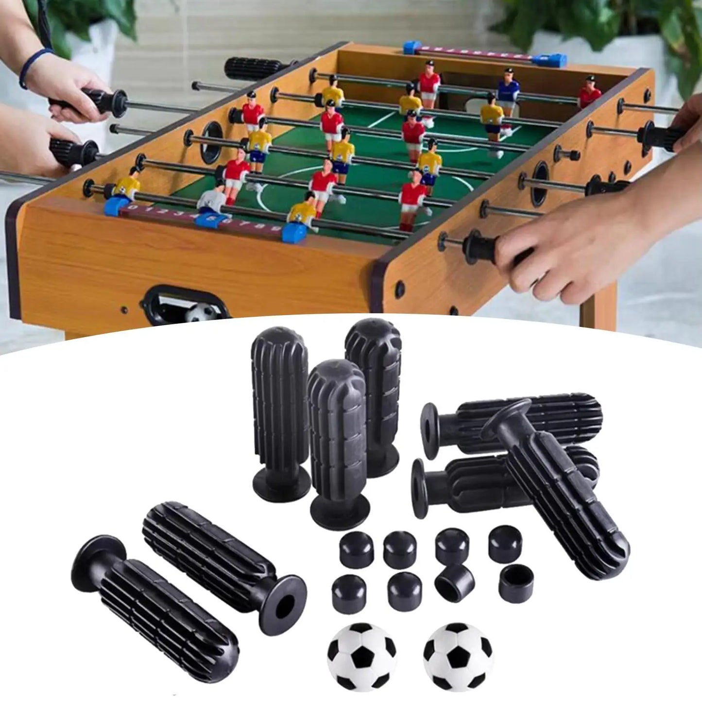 8 Pieces Foosball Handle Grips with 2 Small Footballs Practical Portable Accessories Parts Kids Replaceable with 8 End Plug