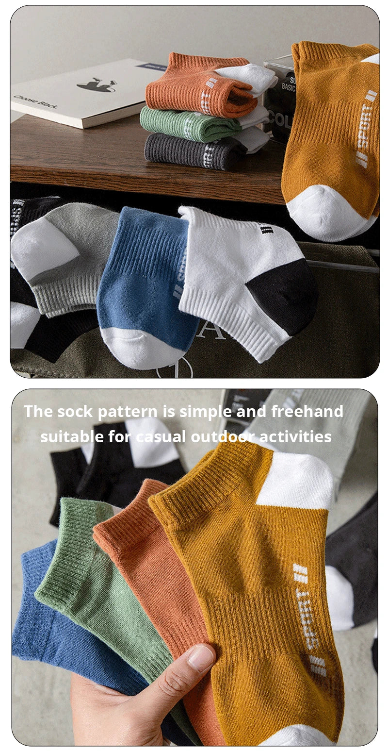5 Pairs Summer Thin Men Sports Breathable and Comfortable Letter Boat Socks Ins Fashion Sweat-absorbing Short Socks