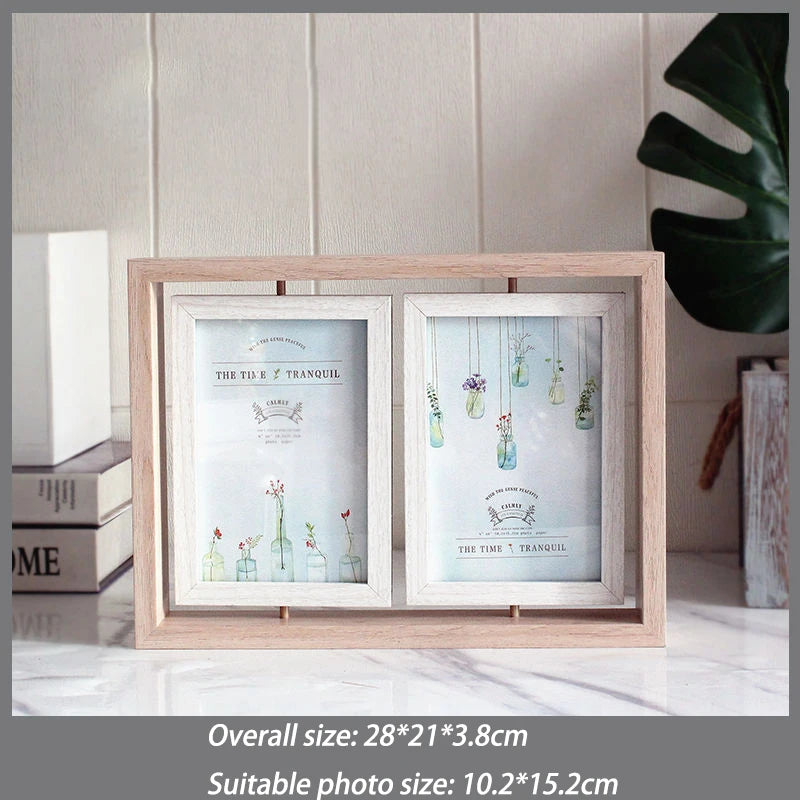 Picture Frames 4x6 Rotating Family Photo Frame,Office Desk Decor Wedding Gift, Floating Double-Sided Glass Tabletop Standing