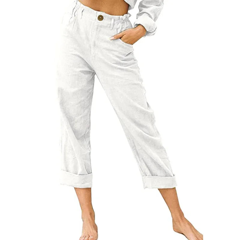 Summer 2024 new ladies cotton and linen straight tube cropped casual and comfortable simple women radish pants