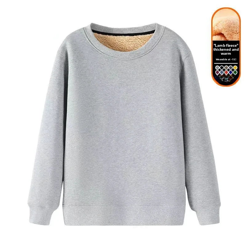 Men's Fleece Lined round Neck Sweatshirt Loose Long Sleeve T-Shirt Thickened Lamb Velvet Warm Winter Base Layer Shirt