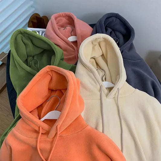 Autumn Korean Solid Hoodies Women Fashion Loose Pocket All Match Warm Pullover Tops Y2K Oversized Streetwear Casual Sweatshirts