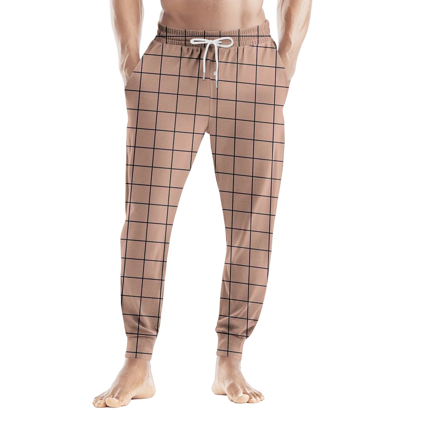 Men'S Plaid Casual Pants Checkered Pattern Cuffed Design Comfortable Fabric Suitable Daily Wear All Seasons Trendy Pajama Pants