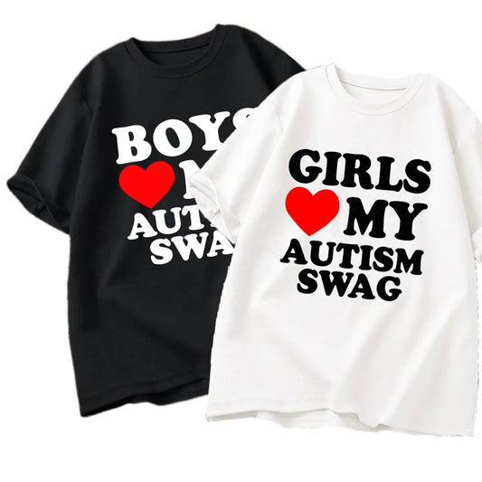 Girls Boys Love My Autism Swag T Shirt Women Men Funny Autistic Girls Awareness Idea T-Shirt Couple Lover Short Sleeve Tees