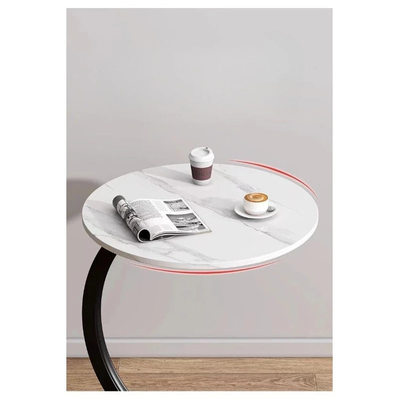 Space Saving Round End Table, Movable Small Accent Table with Drawer for Living Room, Bedroom,  Easy  Roll  Nightstand
