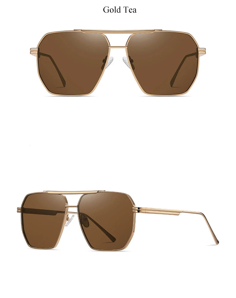 High Quality Square Polarized Sunglasses For Women Retro Oversized Double Bridge Sun Glasses Men Luxury Big Metal Goggle Shades