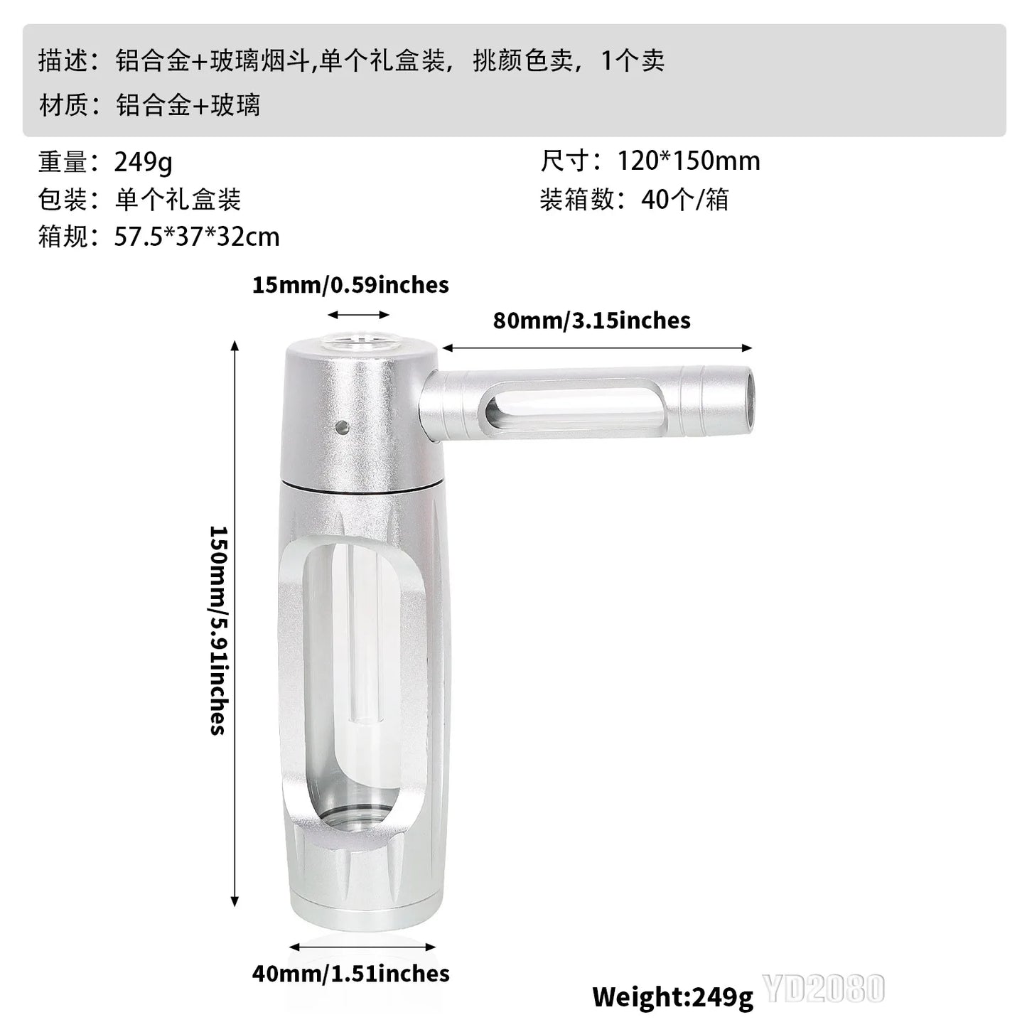 HOT Evil 155mm Dry Burning Grass Smoking Pipe Portable Aluminum Alloy&Glass Tobacco Pipes Hookah Shisha Pipa Smoking Accessories