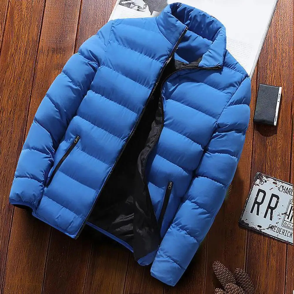 Men Parkas Autumn Winter Thickened Padded Coat Stand Collar Loose Zipper Pockets Jacket Men Overcoat Thick Warm Cotton Coat