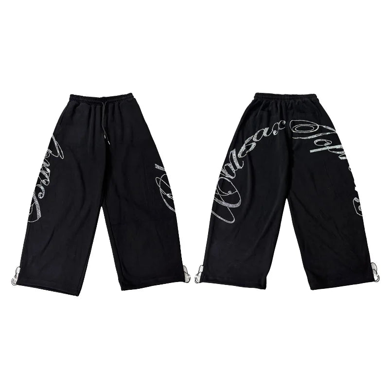 ROKBBK-K Glitter High Waist Wide Leg Pants Women's Street Dance Casual Loose Fashion Cotton Drill Lettering Trousers