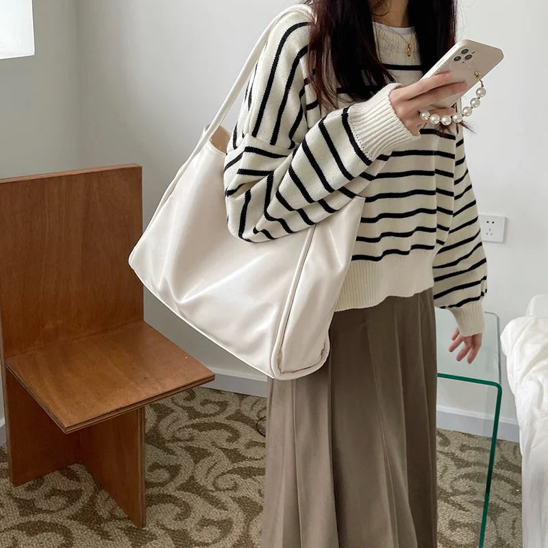 Women Tote Bag Fashion Underarm Pouch Large Capacity Soft Pu Leather Shoulder Bag Retro Crossbody Bag Casual Portable BucketBags