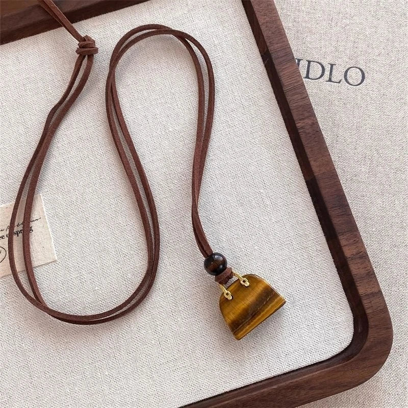 Brown Bag-Shaped Long Necklace Women's Fashionable Sweater Chain Luxurious Vintage Neck Accessory