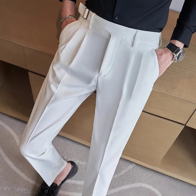 Spring Autumn High Quality Suit Pants Men Solid Color High Waist Youthful Vitality Smart Casual Trousers Mens Slim Suit Pant