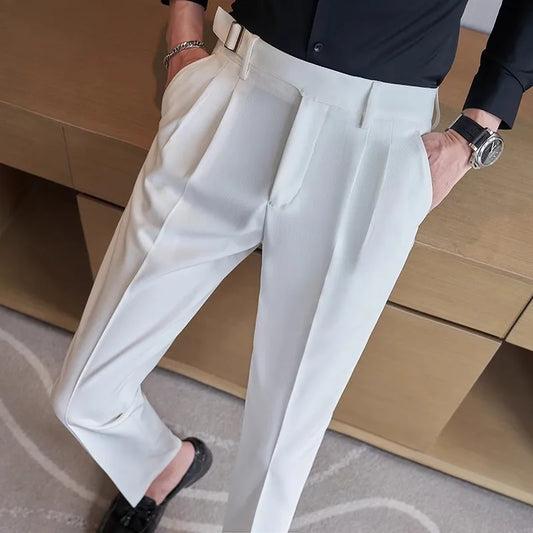 Spring Autumn High Quality Suit Pants Men Solid Color High Waist Youthful Vitality Smart Casual Trousers Mens Slim Suit Pant