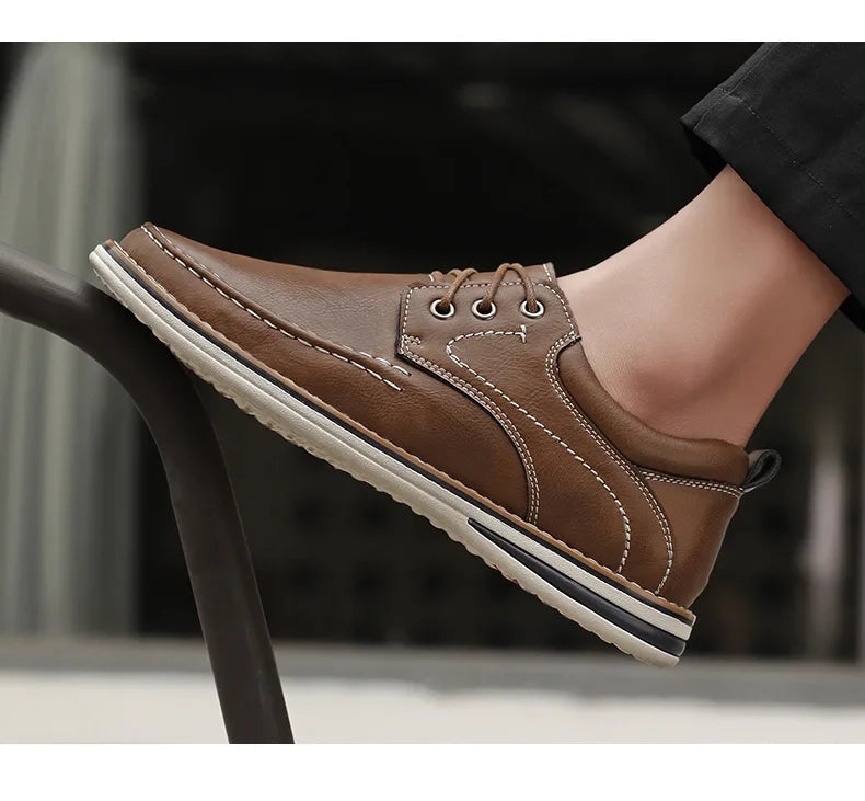 Men Genuine Leather Casual Shoes Fashion Business Leisure Shoes Lace-up Loafers