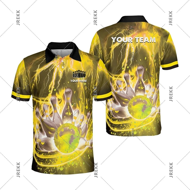 Cool Bowling Print Polo Shirt Men Women Customized Team Uniforms Short Sleeve Lapel Shorts Casual Sport Comfortable Bowl Top