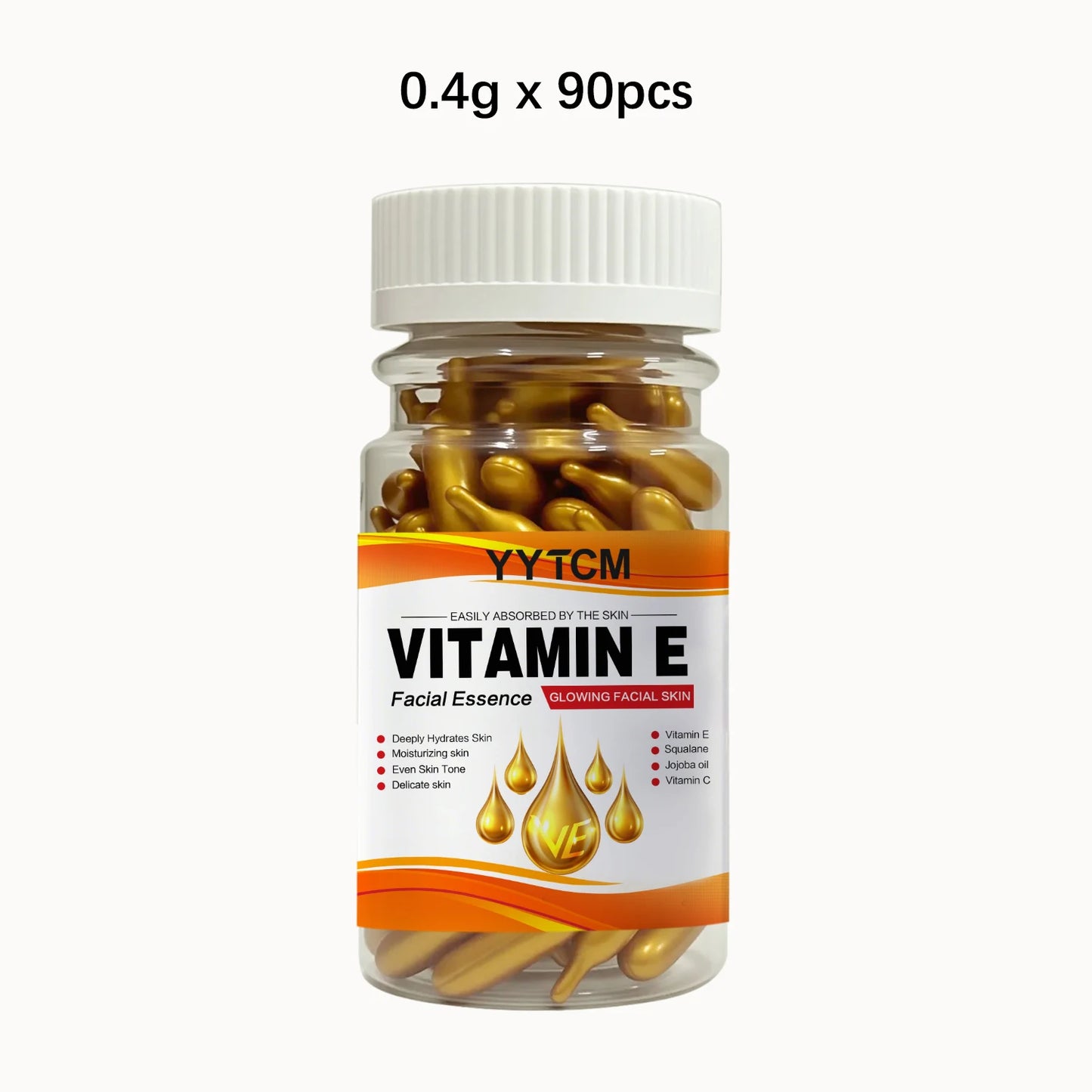 Vitamin E Deep Moisturizing Capsule Essence, Hydrates and Smoothes the Skin, Contains Plant Squalane, Vitamin C, Deep Hydrating and Brightening Skin Essence (0.4g X 30 Capsules)/Bag-1 Bag