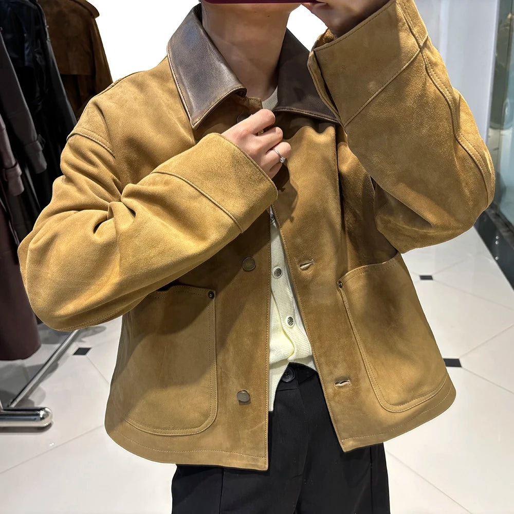 YOLOAgain Women's Real Leather Jacket Single Breasted Oversized Suede Sheepskin Coat Outerwear