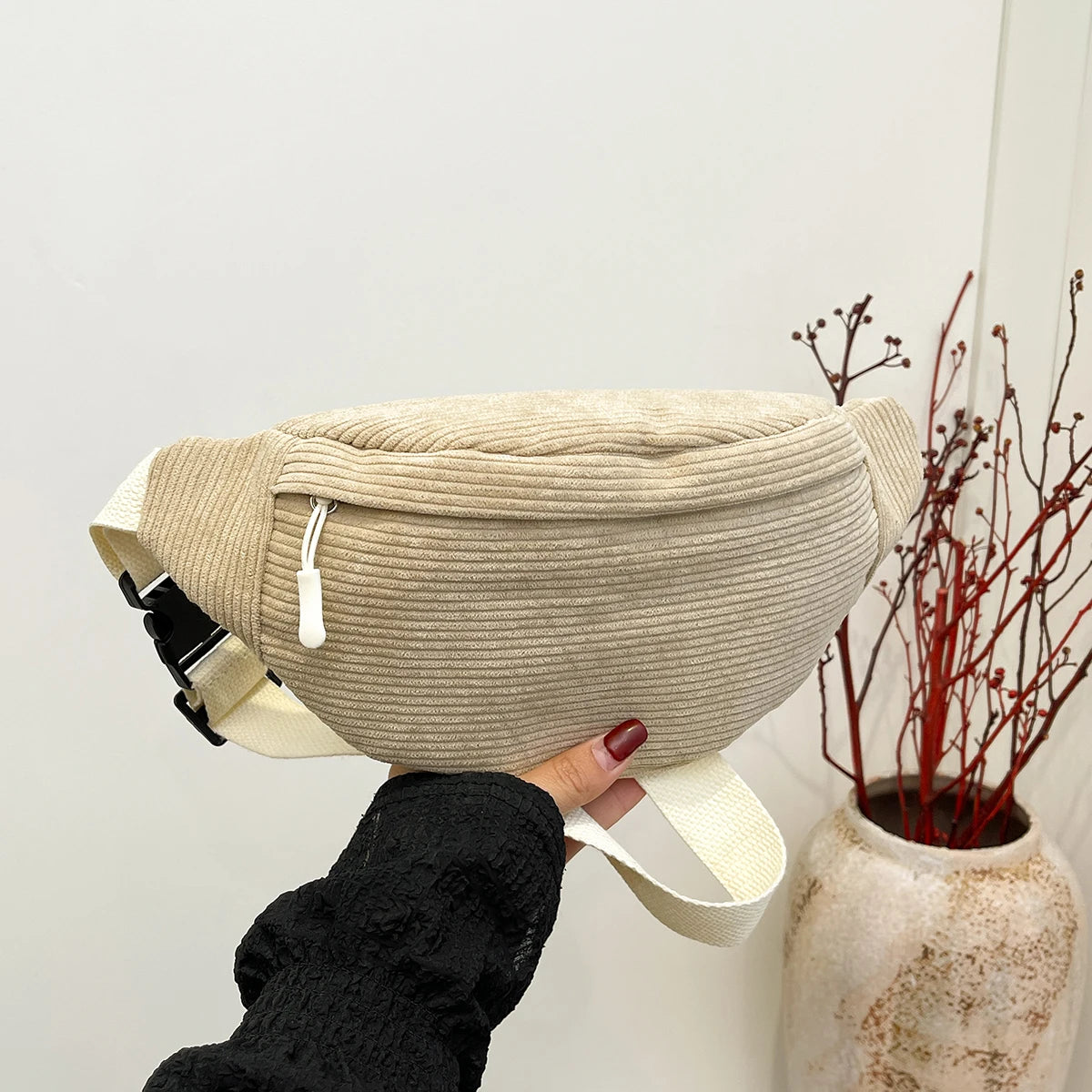 Casual Corduroy Belt Bags for Women Fashion Fanny Pack Female Banana Waist Bag Hip Purse Shoulder Crossbody Chest Bag Pocket