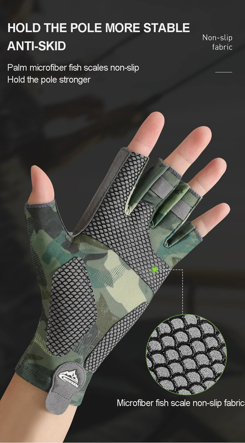 GOBYGO Fishing Gloves Anti-Slip Wear-Resistant Silk-Like Ventilation Half-Finger Gloves Outdoors Sun Protection High Elasticity