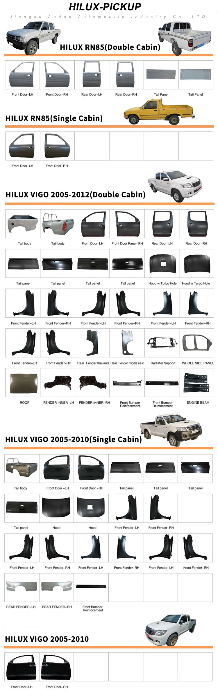 High Quality Auto Parts Car Left Right Side Panel Door Panel For Hilux Vigo One And Half Cabin 2005-2010