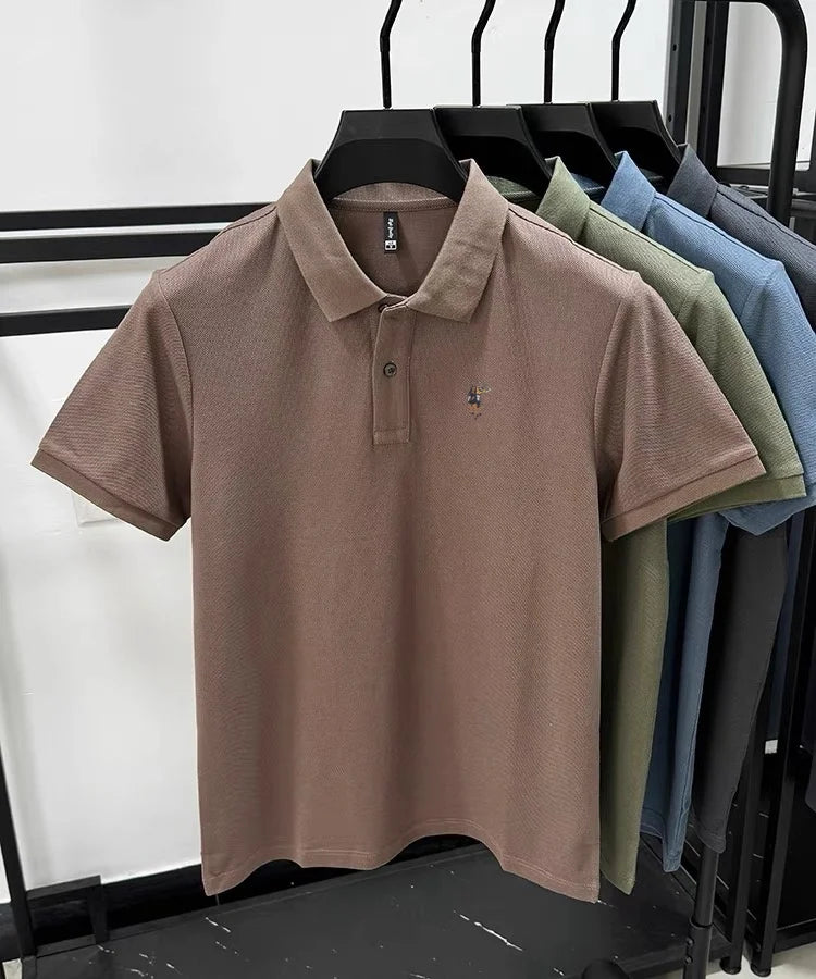 100% pure cotton new men's short sleeve summer comfortable breathable polo shirt high-end brand designer embroidered T-shirt top
