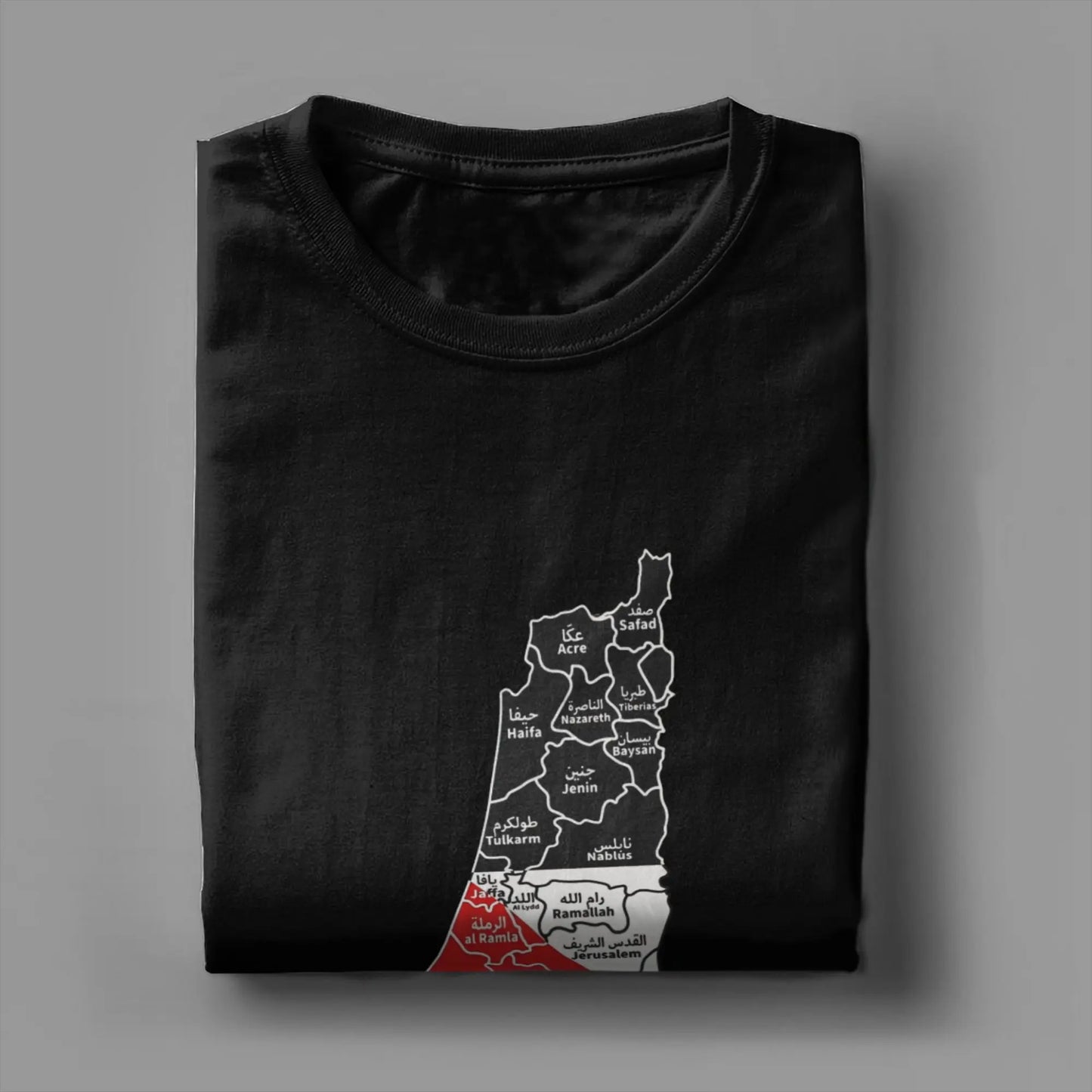 Palestine Map T Shirt for Men Cotton Vintage T-Shirts Round Collar  Tees Short Sleeve Clothes Gift
