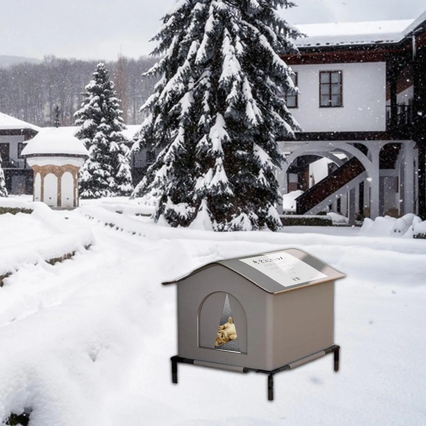 Outdoor Cat House Insulated Weatherproof Waterproof for Barn Comfortable Windproof Winter Warm Elevated Leg Cube Cat Shelter