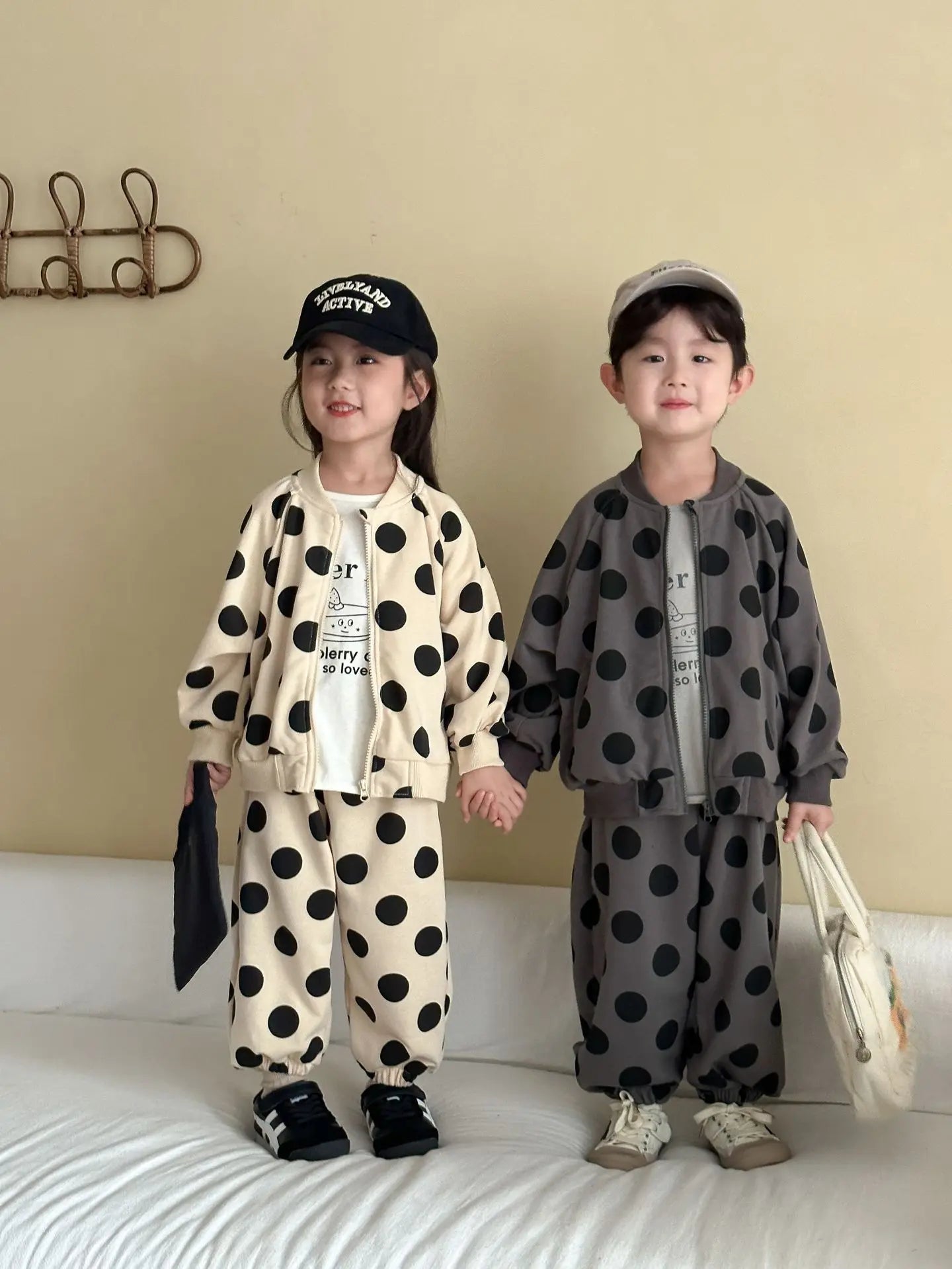2025 Autumn New Children Long Sleeve Clothes Set Boys Girls Zipper Coat + Sweat Pants 2pcs Suit Kids Casual Polka Dot Outfits