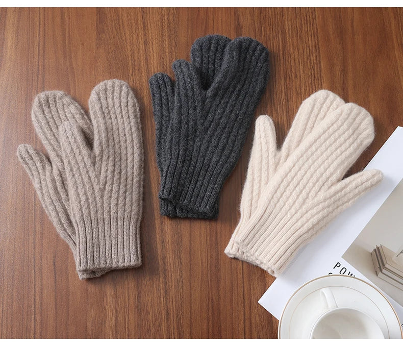 100 Wool Thick Density Knitted Mittens Women Outdoor Winter Thermal Men Cable Mitts Work Drive Mittens Unisex Gloves Arm Warmers