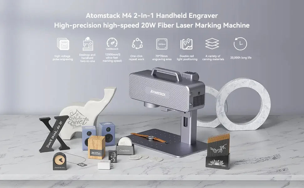 M4 Fiber Laser Engraver 12000mm/S High Speed Desktop Infrared Marking Machine With 70 * 70mm For Metal Plastic Leather