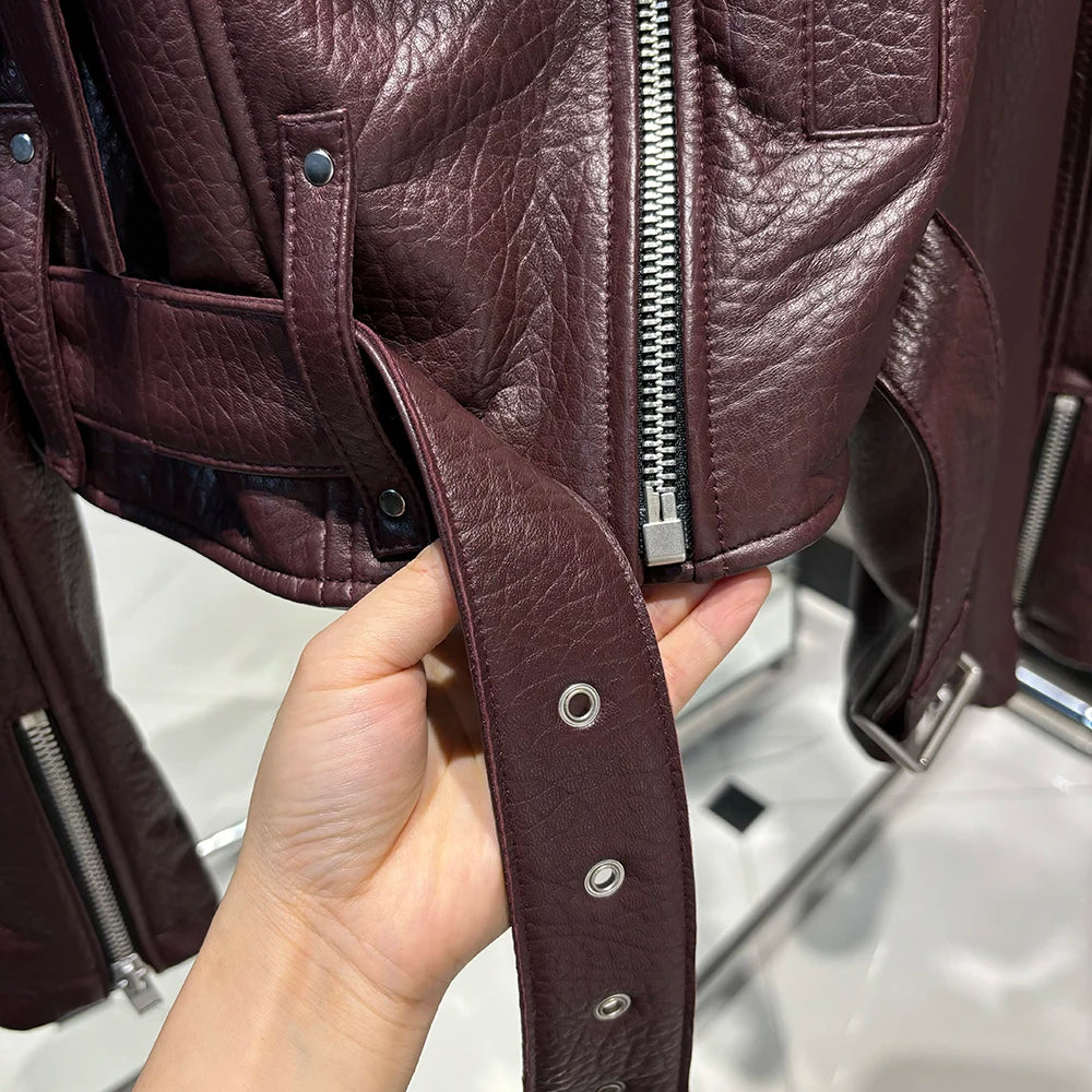 YOLOAgain Real Leather Jacket Women Cropped Jacket Spring 2025