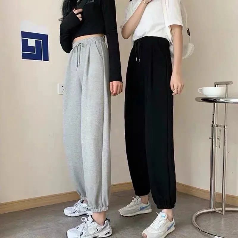 2024 Spring and Autumn New Fashionable Sports Pants Women's Black Legged Pants Casual Plush Fashion Brand Sanitary Pants