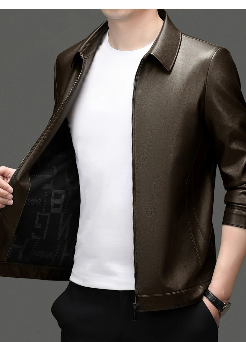 YN-335 Men's Lapel Jacket Natural Leather  Jacket Spring and Autumn Sheepskin Jacket Men