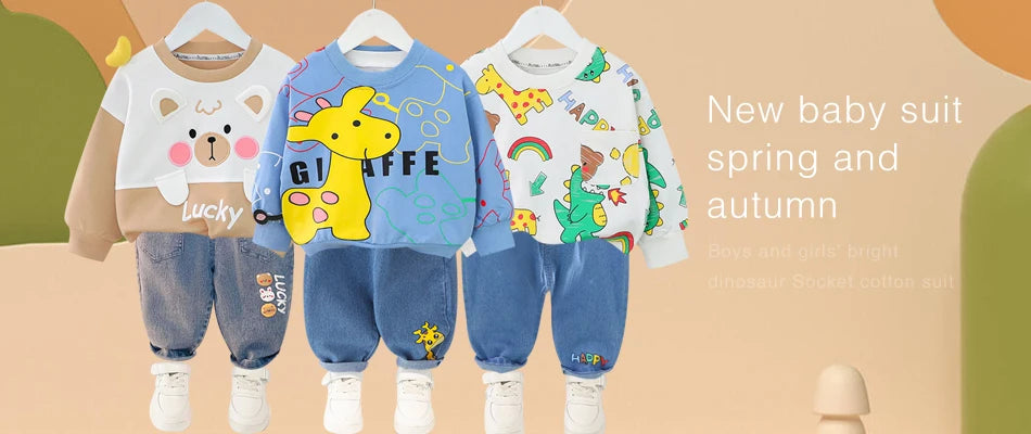 Baby clothes 2025 new children's solid color long sleeved denim set, boys and girls cardigan long pants casual sports two-piece