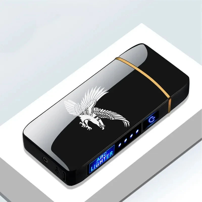 Hot Electric Windproof Metal Lighter Double Arc Plasma Flameless Rechargeable USB Lighter LED Power Display Touch Sensor Lighter