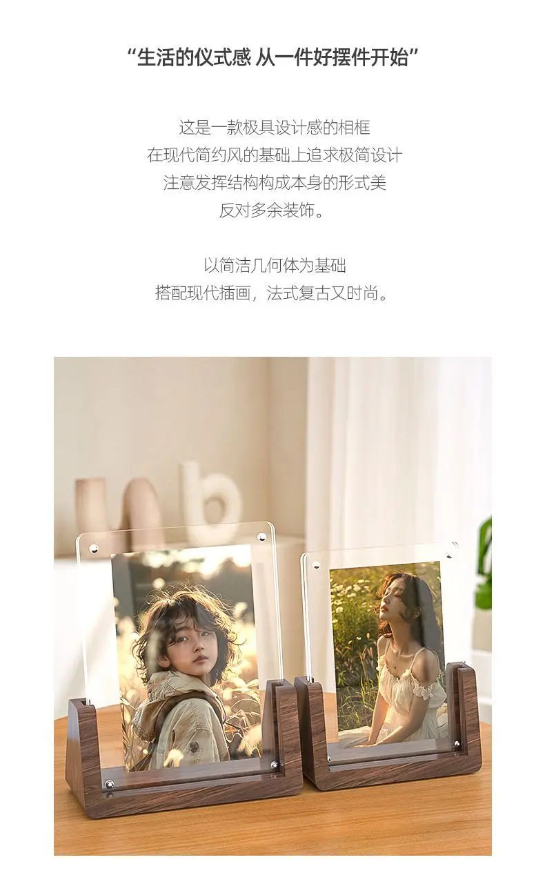 Rustic Wooden Photo Frames with Walnut Wood Base and High Definition Break Free Acrylic Covers for Tabletop or Desktop Display