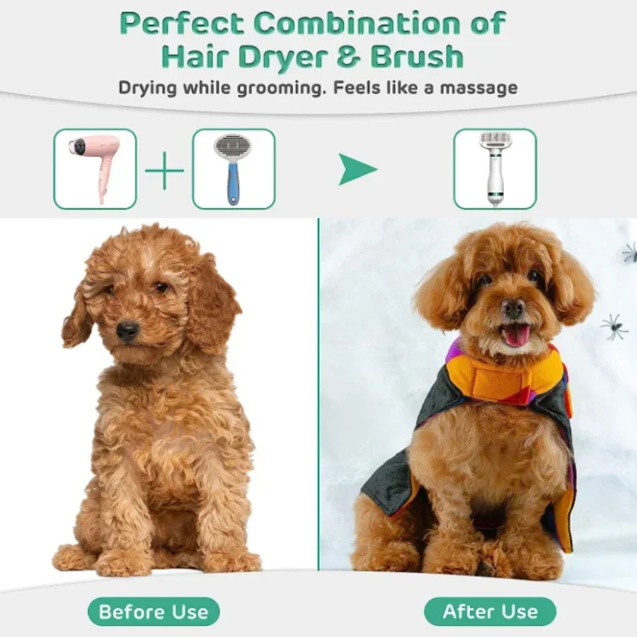 Pet Hair Dryer 2-in-1 Pet Grooming Dryer Grooming for Cat and Dog Brush Portable Dog Blower with Adjustable Temperature for Pet