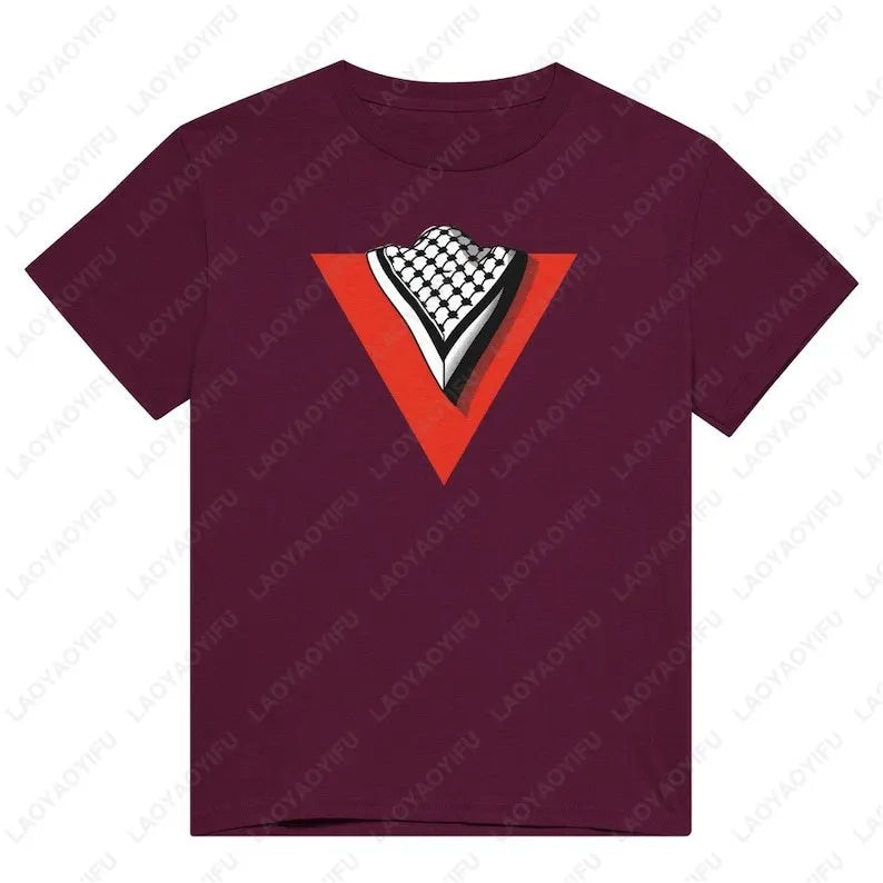 Palestine Heart Shape with Flag Colors Unisex Cotton T Shirt Summer Round Neck Tee for Men and Women Love Theme